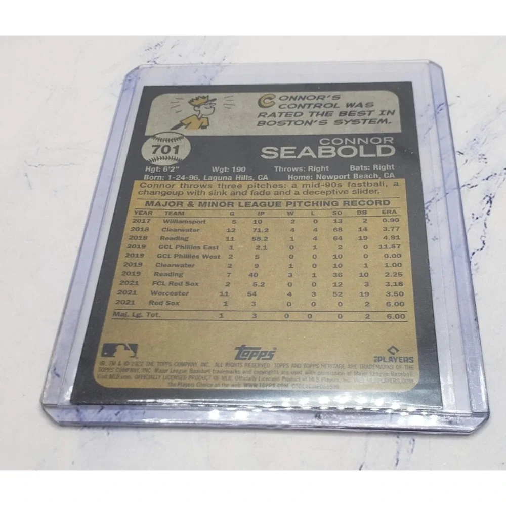 2022 Topps Heritage Connor Seabold SP RC #701 Boston Red Sox - Picture 4 of 4